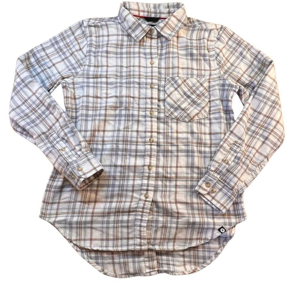 Marmont Womens Flannel Button Back Plaid Shirt Top Blouse Medium Gray Up Cabin - Picture 3 of 11
